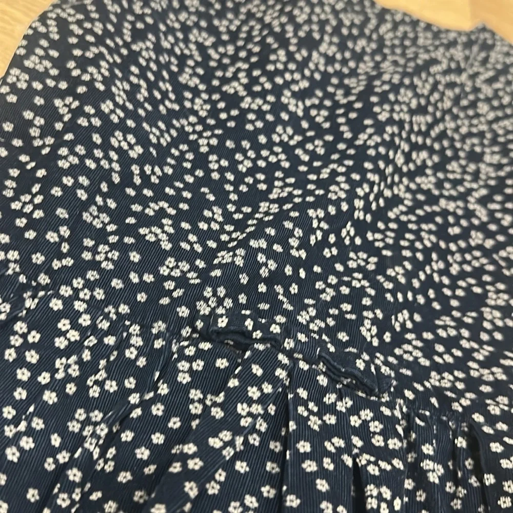Jacadi Navy and White Patterned floral corduroy Kids Dress 10A